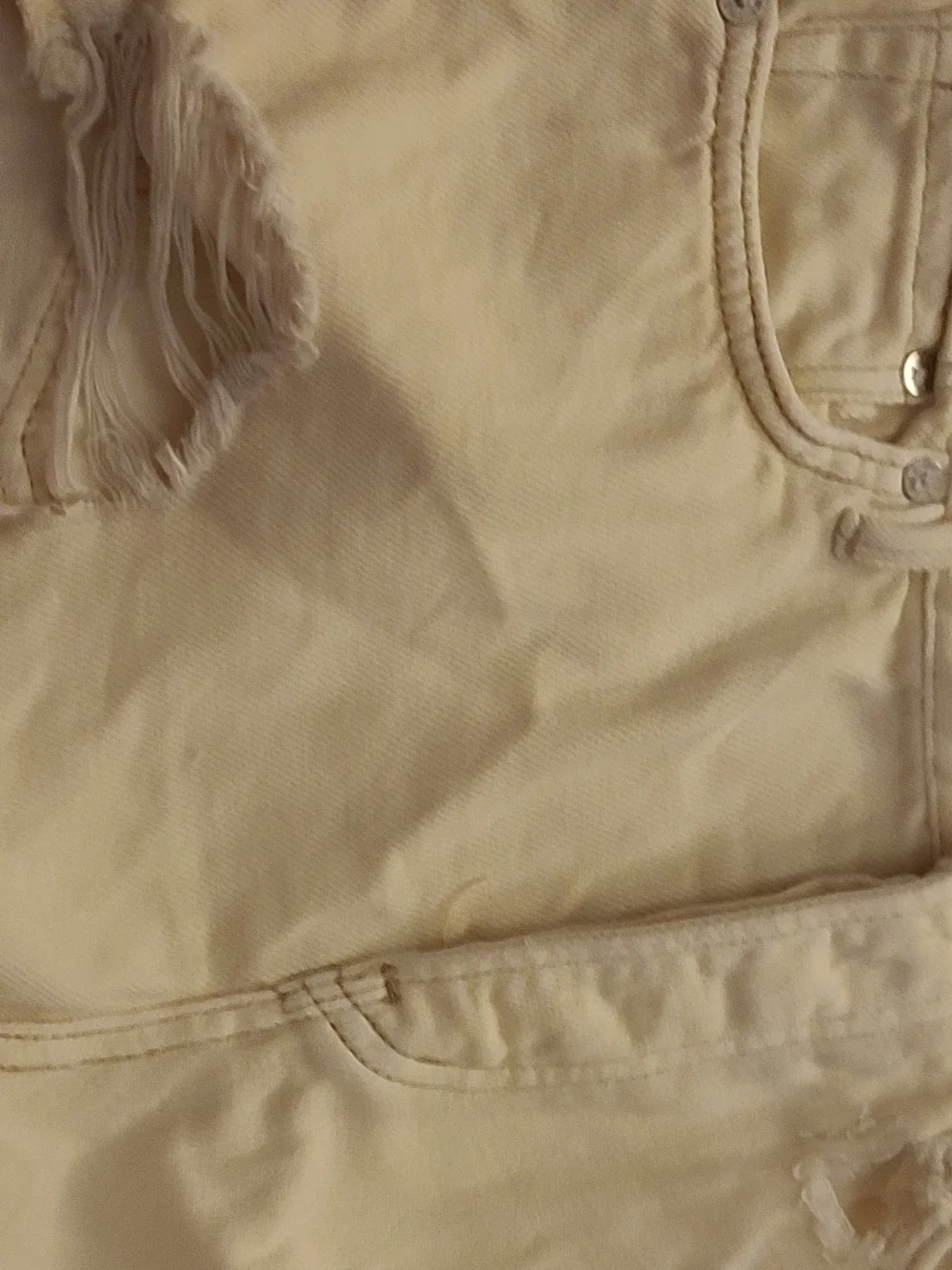 Free People Cream Distressed Denim Cutoff Shorts